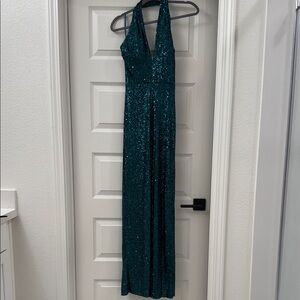 Jump Teal Sequin Halter Jumpsuit